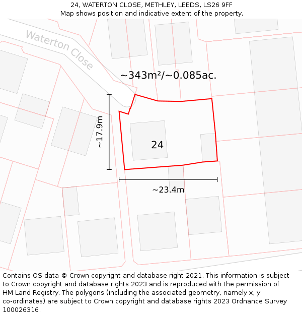 24, WATERTON CLOSE, METHLEY, LEEDS, LS26 9FF: Plot and title map