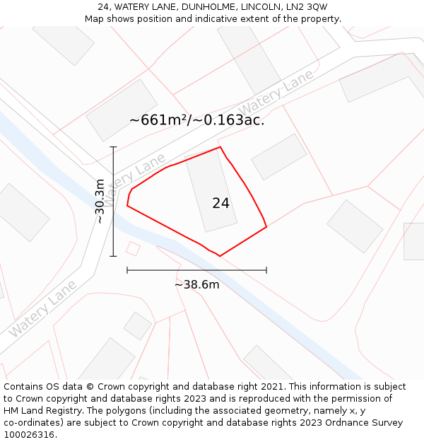 24, WATERY LANE, DUNHOLME, LINCOLN, LN2 3QW: Plot and title map