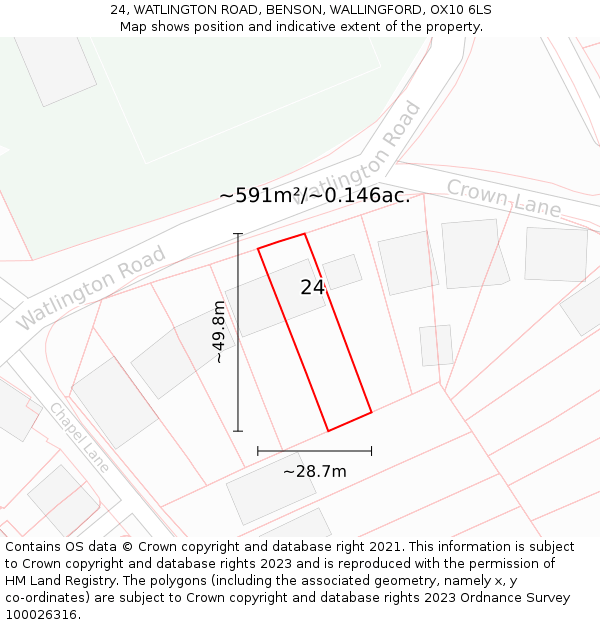 24, WATLINGTON ROAD, BENSON, WALLINGFORD, OX10 6LS: Plot and title map