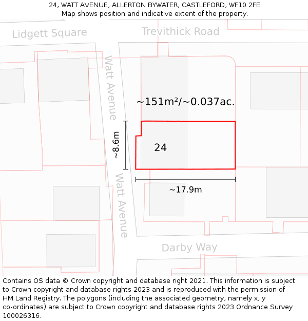 24, WATT AVENUE, ALLERTON BYWATER, CASTLEFORD, WF10 2FE: Plot and title map