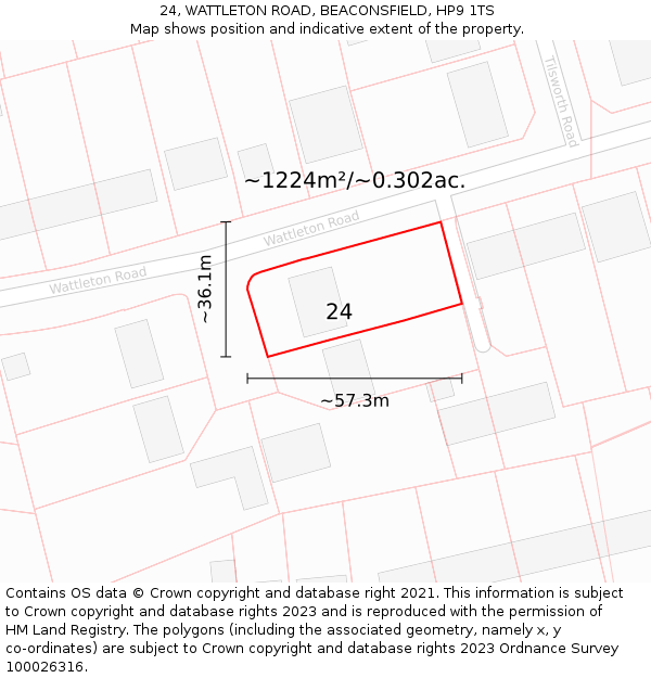 24, WATTLETON ROAD, BEACONSFIELD, HP9 1TS: Plot and title map