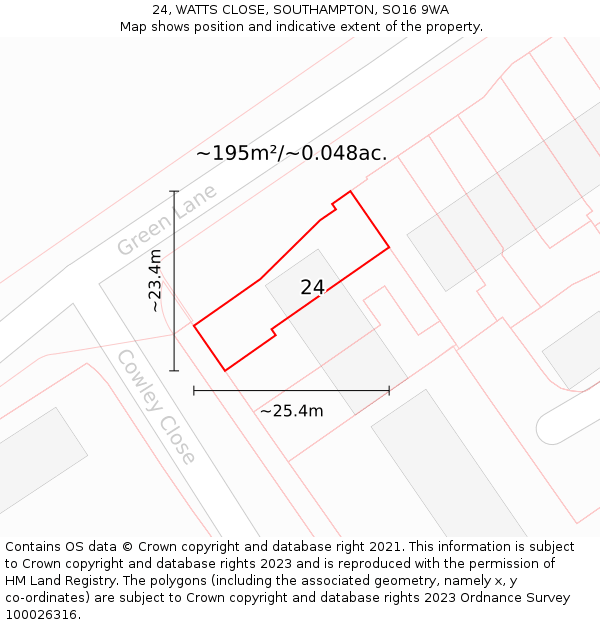 24, WATTS CLOSE, SOUTHAMPTON, SO16 9WA: Plot and title map