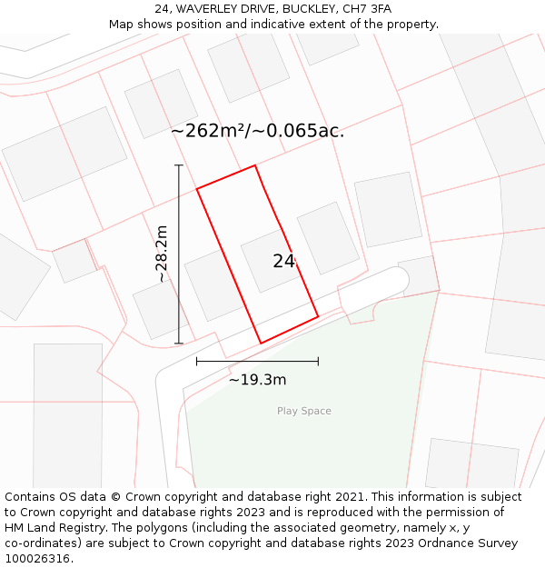 24, WAVERLEY DRIVE, BUCKLEY, CH7 3FA: Plot and title map