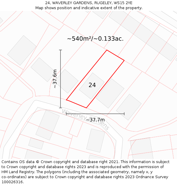 24, WAVERLEY GARDENS, RUGELEY, WS15 2YE: Plot and title map