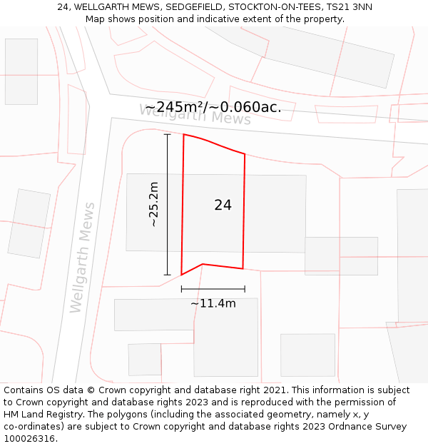 24, WELLGARTH MEWS, SEDGEFIELD, STOCKTON-ON-TEES, TS21 3NN: Plot and title map