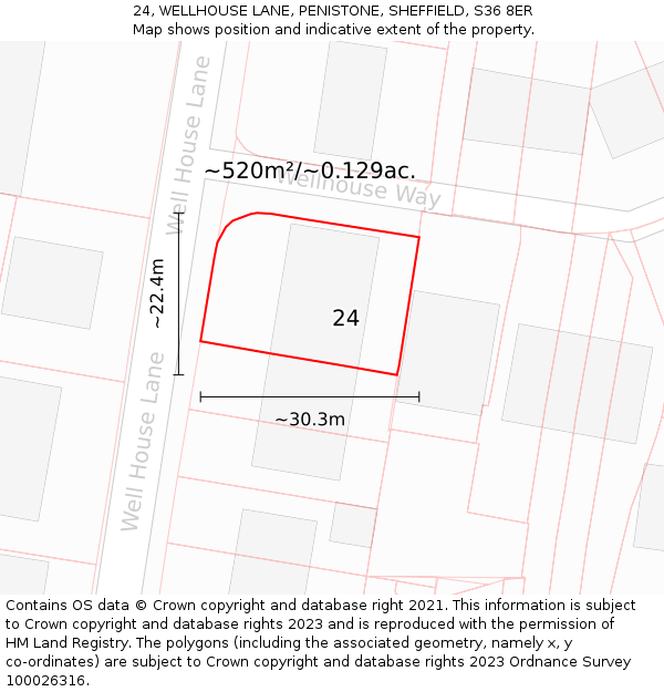 24, WELLHOUSE LANE, PENISTONE, SHEFFIELD, S36 8ER: Plot and title map