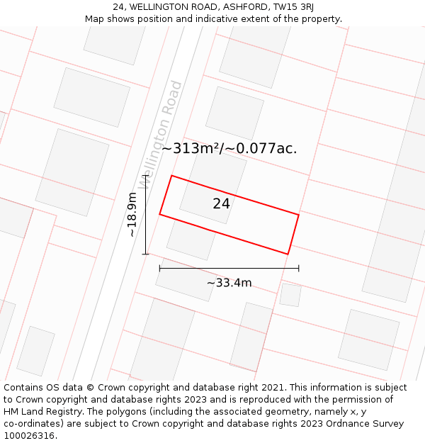 24, WELLINGTON ROAD, ASHFORD, TW15 3RJ: Plot and title map