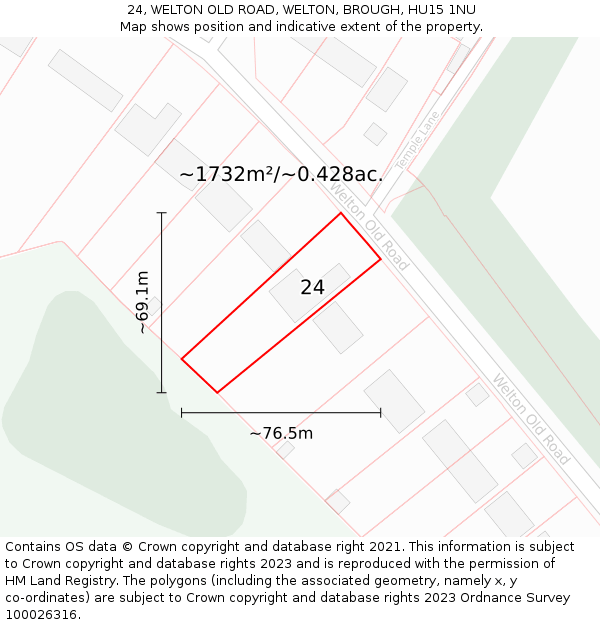 24, WELTON OLD ROAD, WELTON, BROUGH, HU15 1NU: Plot and title map