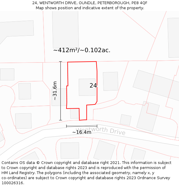 24, WENTWORTH DRIVE, OUNDLE, PETERBOROUGH, PE8 4QF: Plot and title map