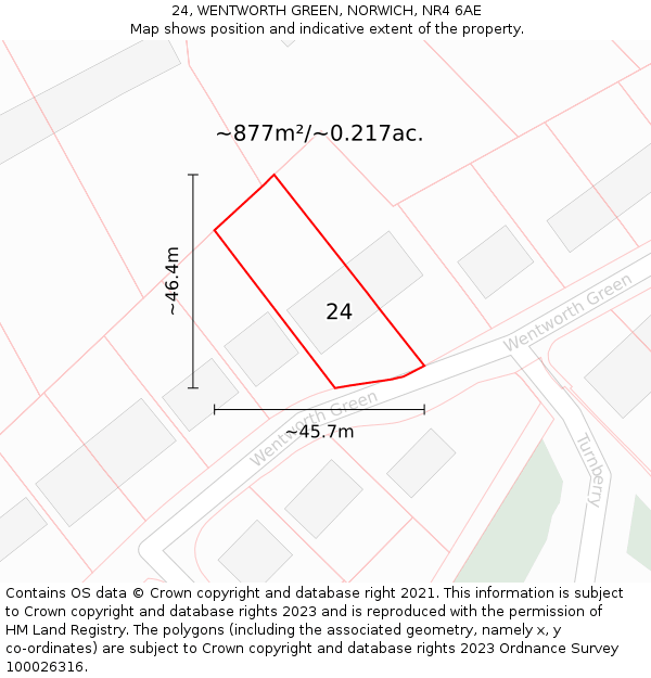 24, WENTWORTH GREEN, NORWICH, NR4 6AE: Plot and title map