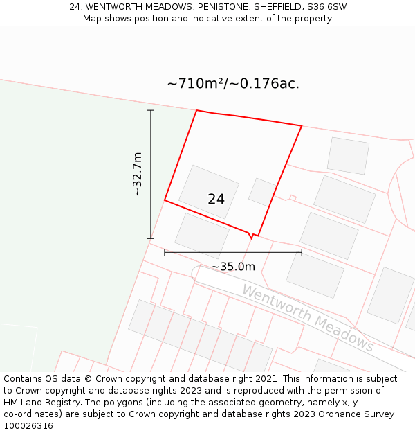 24, WENTWORTH MEADOWS, PENISTONE, SHEFFIELD, S36 6SW: Plot and title map