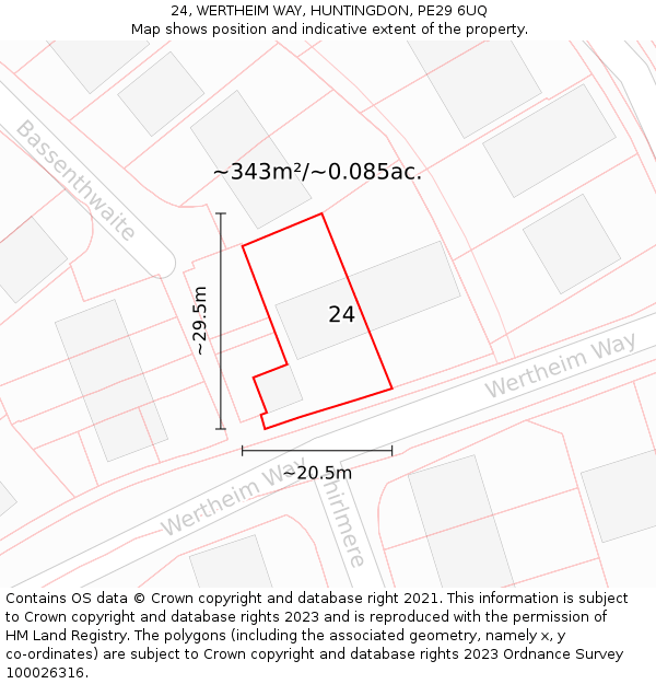 24, WERTHEIM WAY, HUNTINGDON, PE29 6UQ: Plot and title map