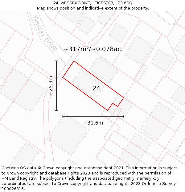 24, WESSEX DRIVE, LEICESTER, LE3 6SQ: Plot and title map