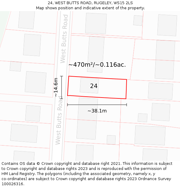 24, WEST BUTTS ROAD, RUGELEY, WS15 2LS: Plot and title map