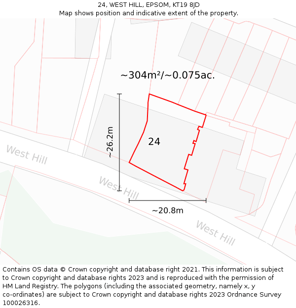 24, WEST HILL, EPSOM, KT19 8JD: Plot and title map