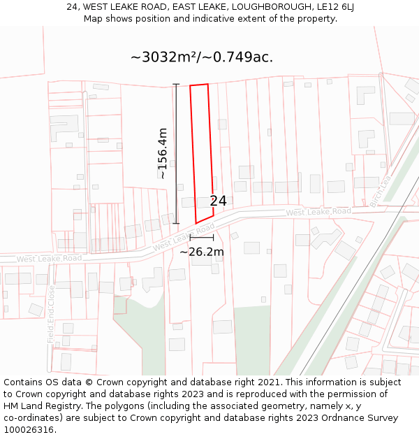 24, WEST LEAKE ROAD, EAST LEAKE, LOUGHBOROUGH, LE12 6LJ: Plot and title map