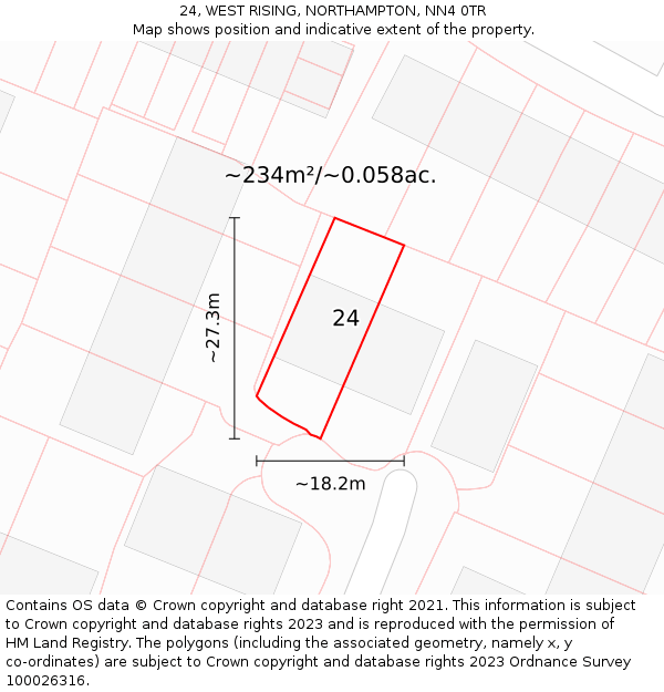 24, WEST RISING, NORTHAMPTON, NN4 0TR: Plot and title map