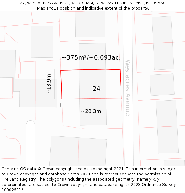 24, WESTACRES AVENUE, WHICKHAM, NEWCASTLE UPON TYNE, NE16 5AG: Plot and title map