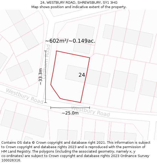 24, WESTBURY ROAD, SHREWSBURY, SY1 3HG: Plot and title map
