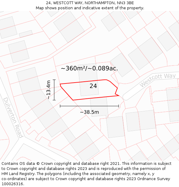24, WESTCOTT WAY, NORTHAMPTON, NN3 3BE: Plot and title map