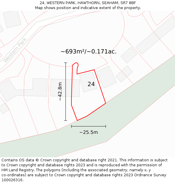 24, WESTERN PARK, HAWTHORN, SEAHAM, SR7 8BF: Plot and title map