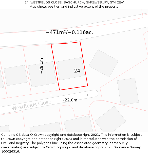 24, WESTFIELDS CLOSE, BASCHURCH, SHREWSBURY, SY4 2EW: Plot and title map