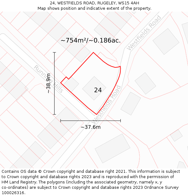 24, WESTFIELDS ROAD, RUGELEY, WS15 4AH: Plot and title map