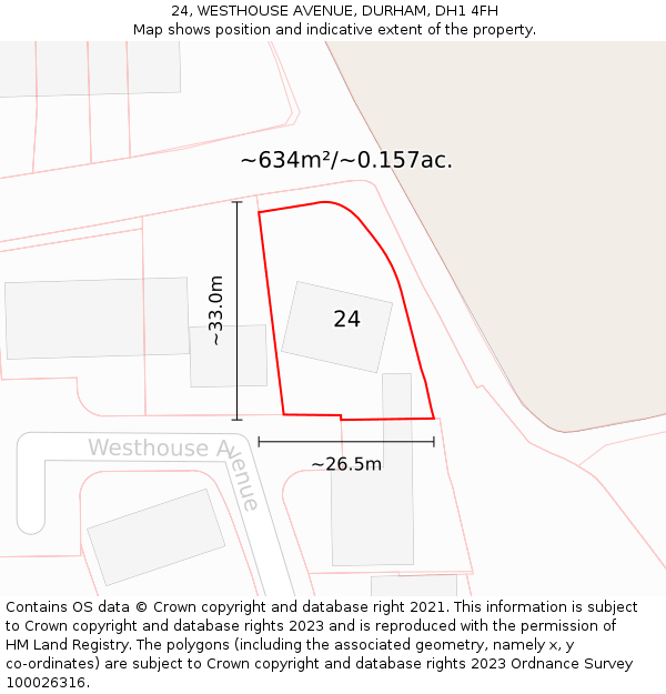 24, WESTHOUSE AVENUE, DURHAM, DH1 4FH: Plot and title map