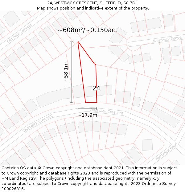 24, WESTWICK CRESCENT, SHEFFIELD, S8 7DH: Plot and title map