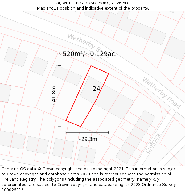 24, WETHERBY ROAD, YORK, YO26 5BT: Plot and title map