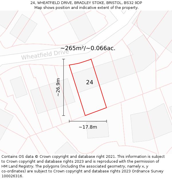 24, WHEATFIELD DRIVE, BRADLEY STOKE, BRISTOL, BS32 9DP: Plot and title map