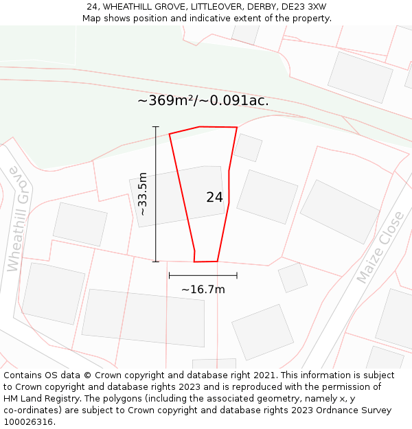 24, WHEATHILL GROVE, LITTLEOVER, DERBY, DE23 3XW: Plot and title map