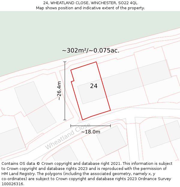 24, WHEATLAND CLOSE, WINCHESTER, SO22 4QL: Plot and title map