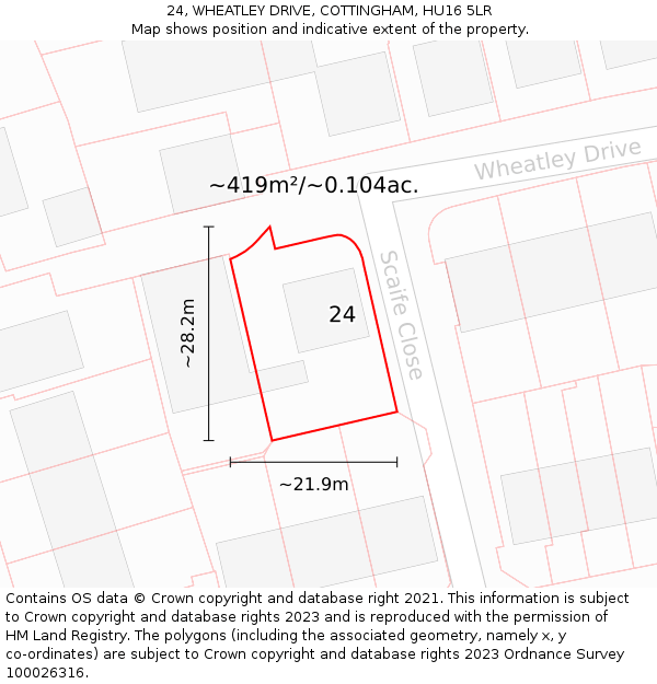 24, WHEATLEY DRIVE, COTTINGHAM, HU16 5LR: Plot and title map