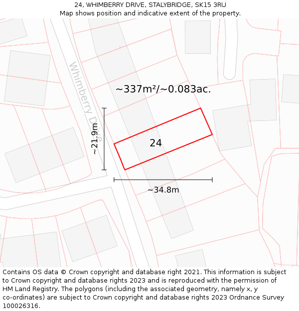 24, WHIMBERRY DRIVE, STALYBRIDGE, SK15 3RU: Plot and title map