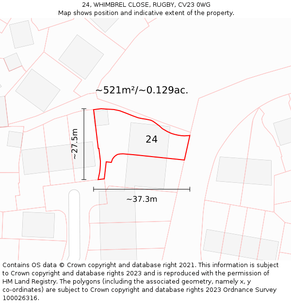 24, WHIMBREL CLOSE, RUGBY, CV23 0WG: Plot and title map