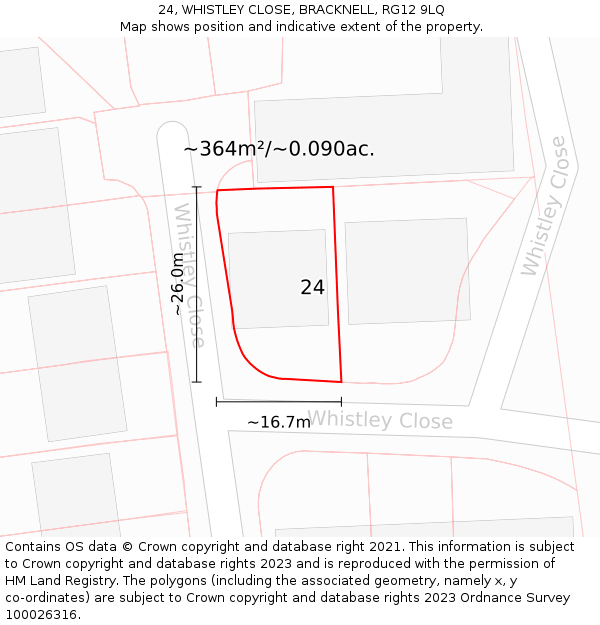 24, WHISTLEY CLOSE, BRACKNELL, RG12 9LQ: Plot and title map