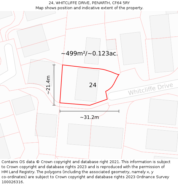 24, WHITCLIFFE DRIVE, PENARTH, CF64 5RY: Plot and title map