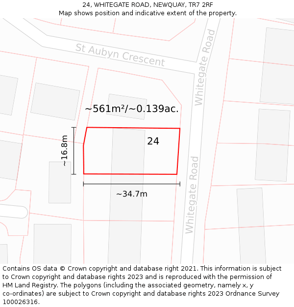 24, WHITEGATE ROAD, NEWQUAY, TR7 2RF: Plot and title map