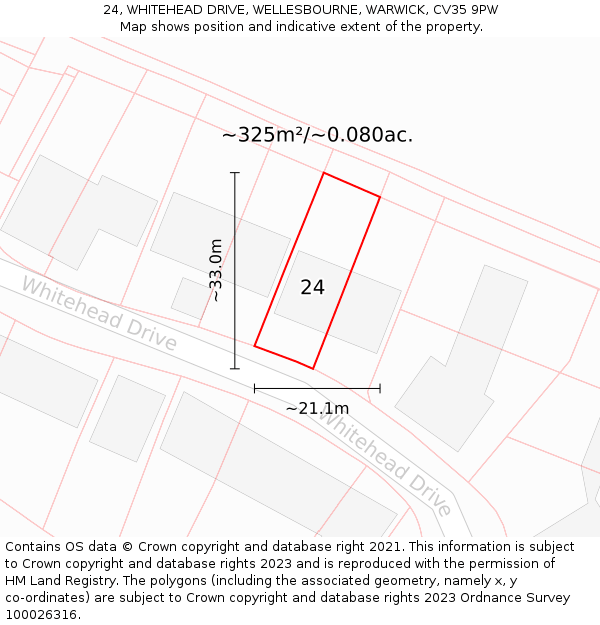 24, WHITEHEAD DRIVE, WELLESBOURNE, WARWICK, CV35 9PW: Plot and title map