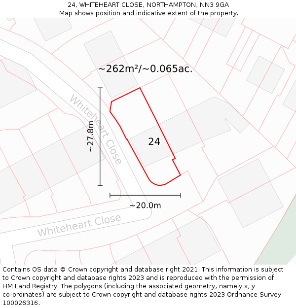 24, WHITEHEART CLOSE, NORTHAMPTON, NN3 9GA: Plot and title map