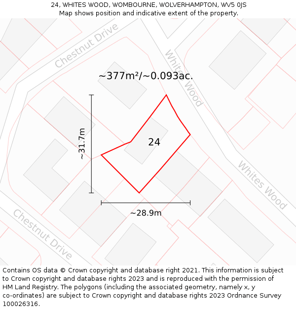 24, WHITES WOOD, WOMBOURNE, WOLVERHAMPTON, WV5 0JS: Plot and title map