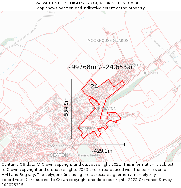24, WHITESTILES, HIGH SEATON, WORKINGTON, CA14 1LL: Plot and title map