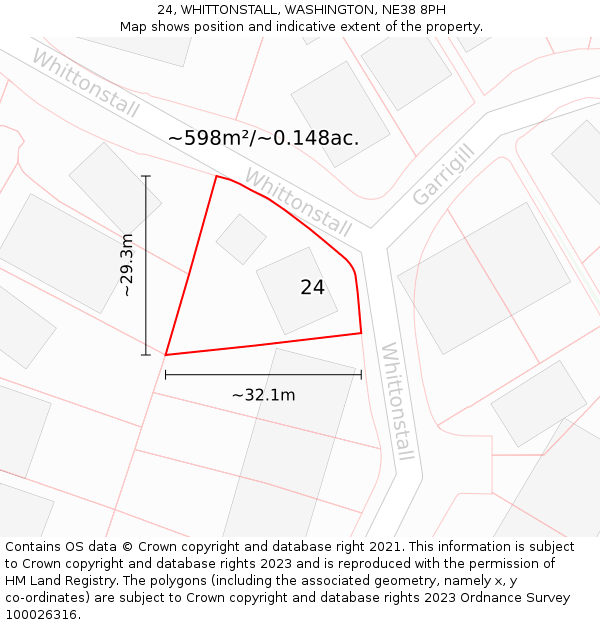 24, WHITTONSTALL, WASHINGTON, NE38 8PH: Plot and title map