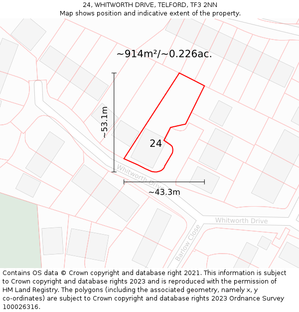 24, WHITWORTH DRIVE, TELFORD, TF3 2NN: Plot and title map