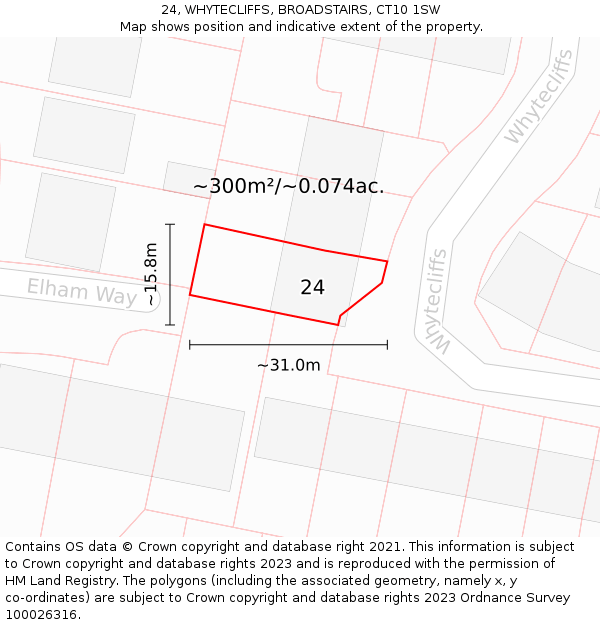 24, WHYTECLIFFS, BROADSTAIRS, CT10 1SW: Plot and title map