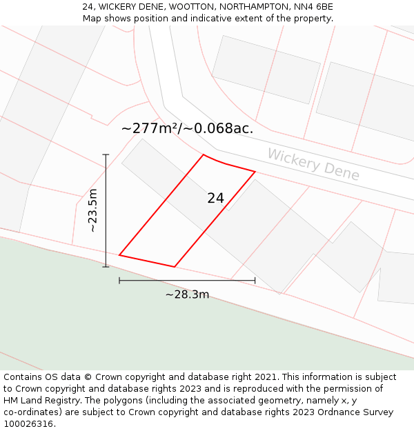 24, WICKERY DENE, WOOTTON, NORTHAMPTON, NN4 6BE: Plot and title map