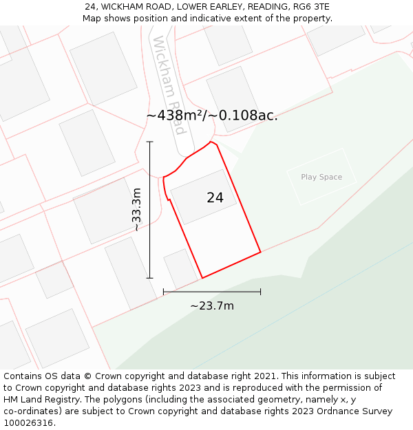 24, WICKHAM ROAD, LOWER EARLEY, READING, RG6 3TE: Plot and title map