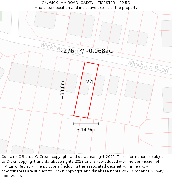 24, WICKHAM ROAD, OADBY, LEICESTER, LE2 5SJ: Plot and title map