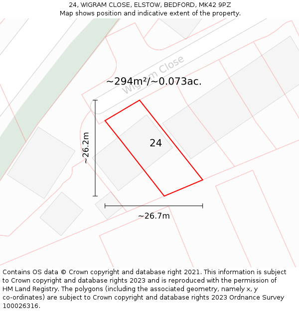 24, WIGRAM CLOSE, ELSTOW, BEDFORD, MK42 9PZ: Plot and title map